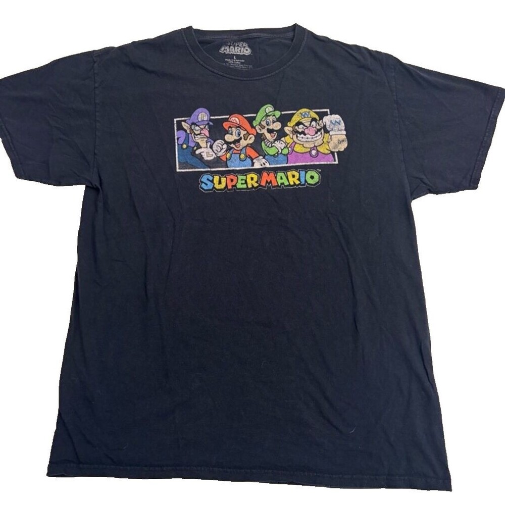 Men's Super Mario Character Graphic T-shirt Size L Black